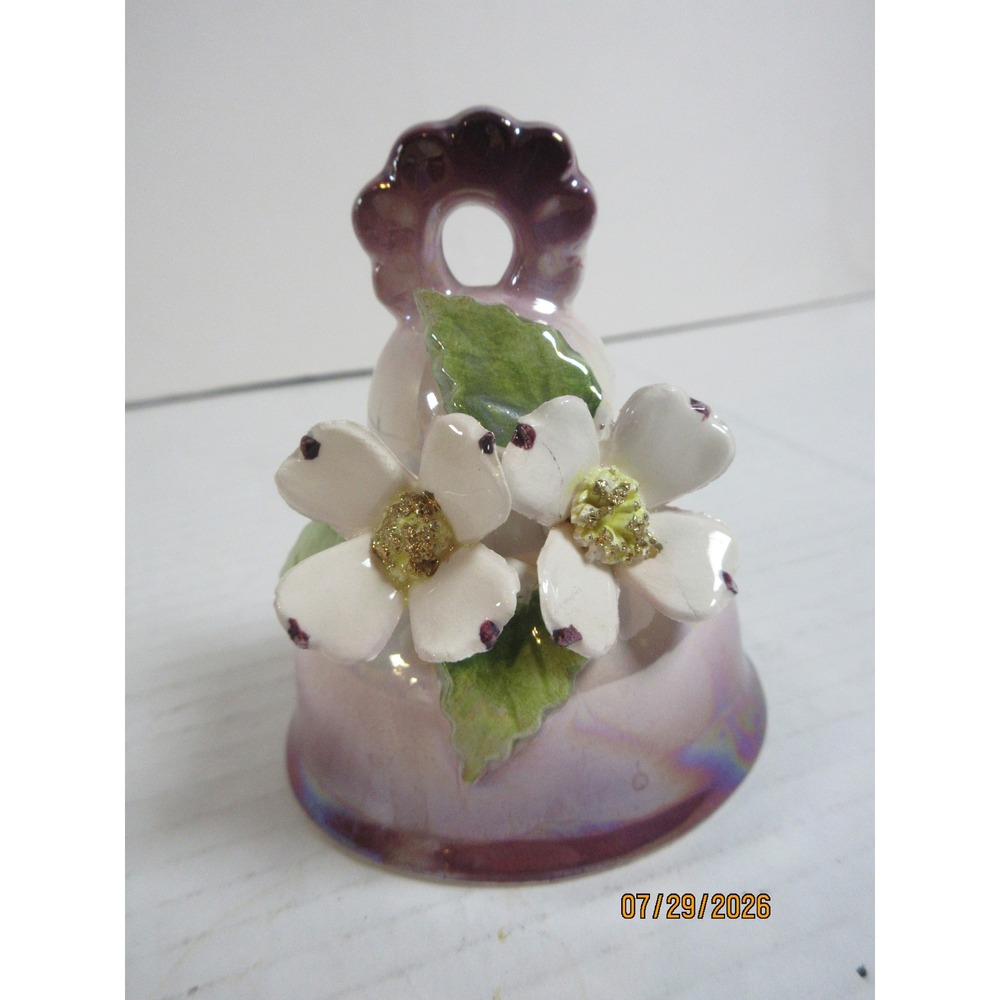 Vintage Norcrest Iridescent Ceramic Dogwood Flower Bell Japan PR-125F Lavender